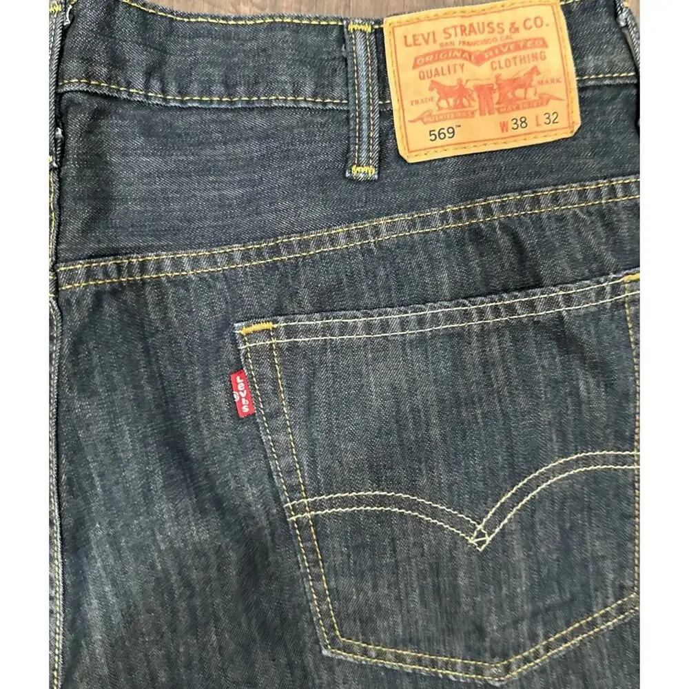 Levi's 569 Men's Jeans 38x32 Blue Denim Straight Leg Loose Fit Dark 100% Cotton